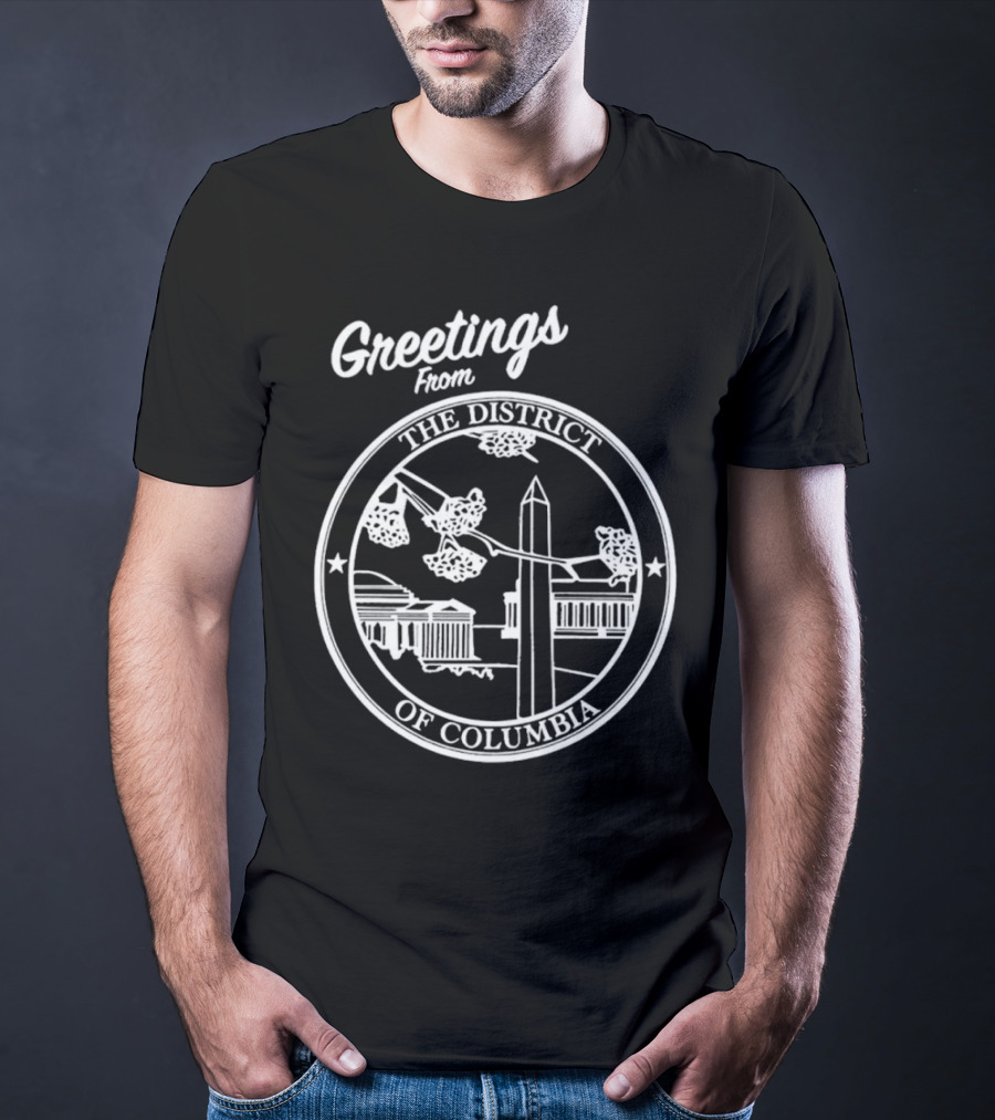 Greetings From The District Of Columbia Cherry Blossoms And Monument T-Shirt