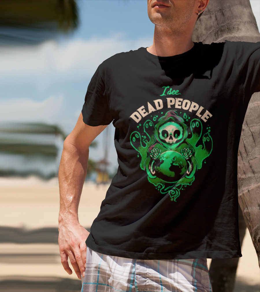 I See Dead People Grim Reaper Holding Earth With Ghosts T-Shirt
