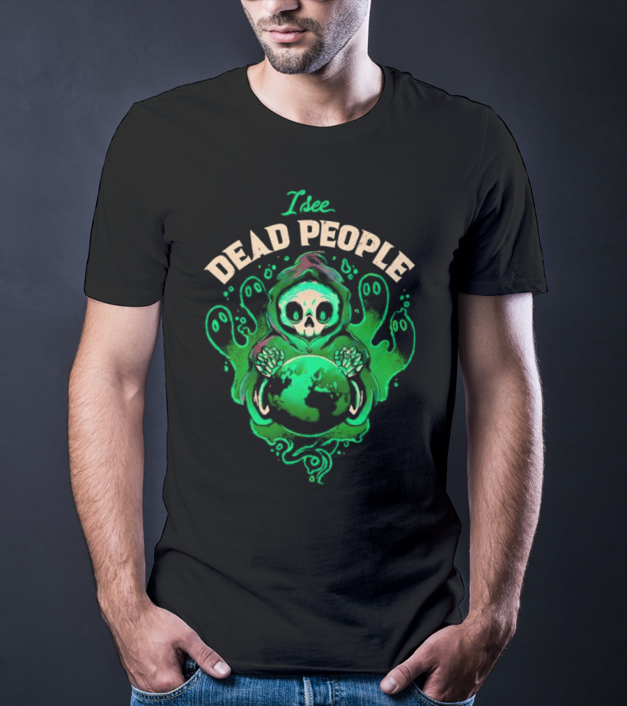 I See Dead People Grim Reaper Holding Earth With Ghosts T-Shirt
