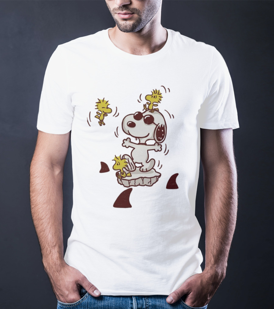 Snoopy And Woodstock Peanuts Dangerous Waters Shark Alert T-Shirt