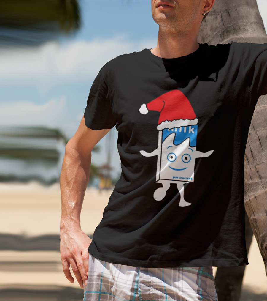Blur Milk Christmas Cartoon With Santa Hat T-Shirt