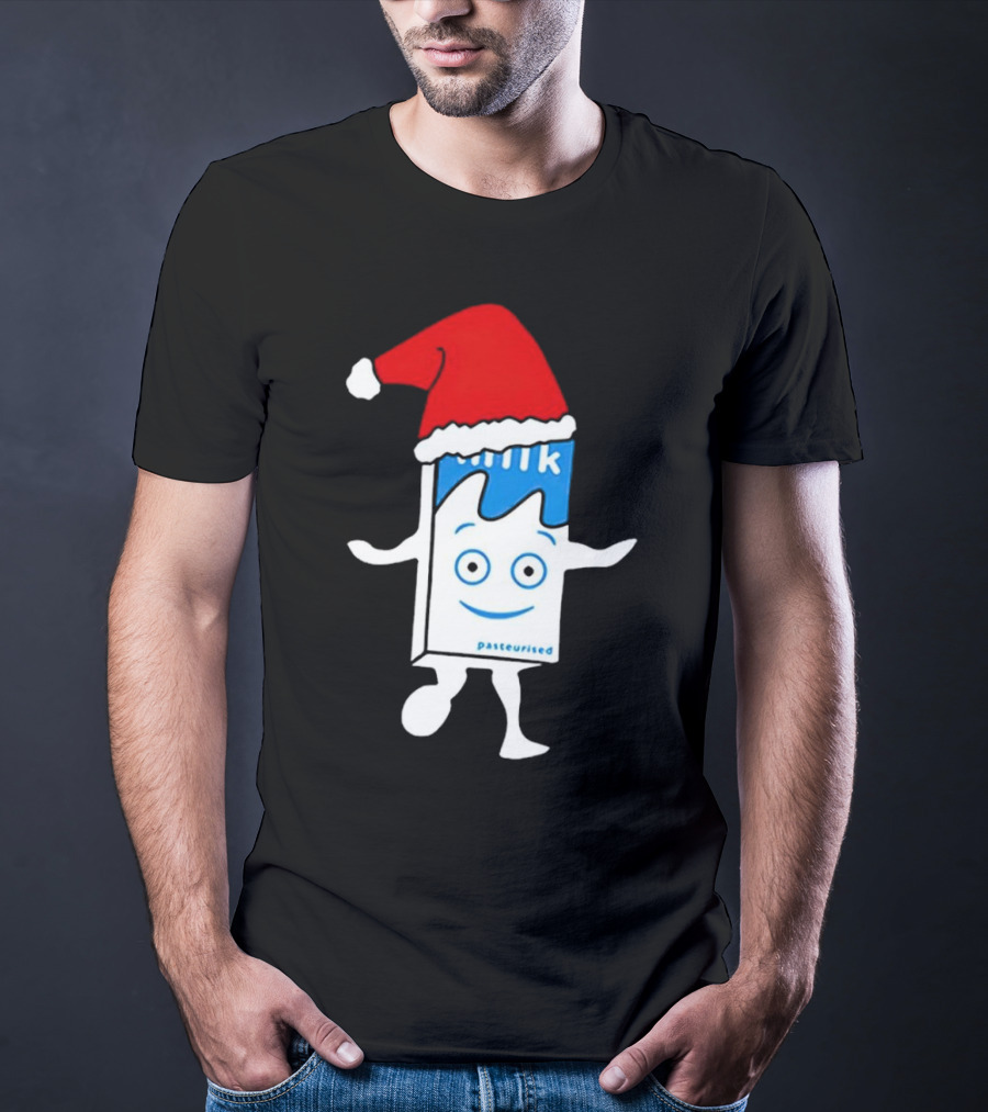 Blur Milk Christmas Cartoon With Santa Hat T-Shirt