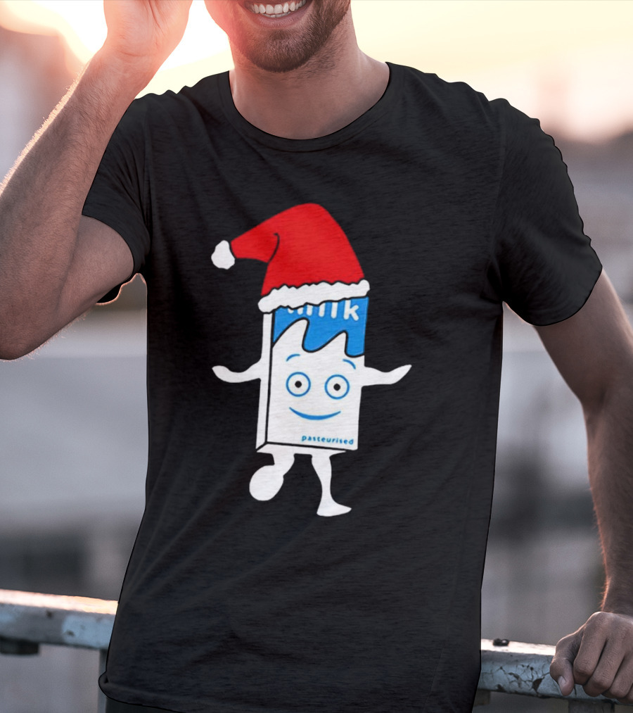 Blur Milk Christmas Cartoon With Santa Hat T-Shirt