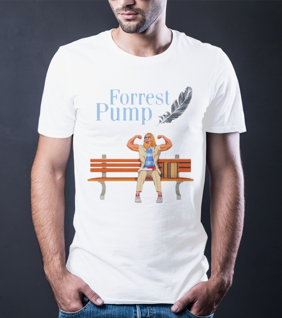 Forrest Pump Sitcom Character With Feather And Bench T-Shirt