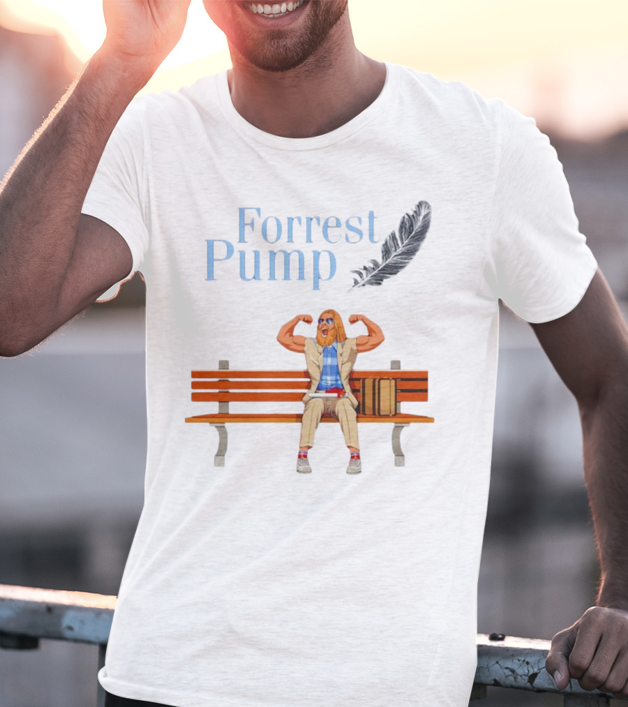Forrest Pump Sitcom Character With Feather And Bench T-Shirt