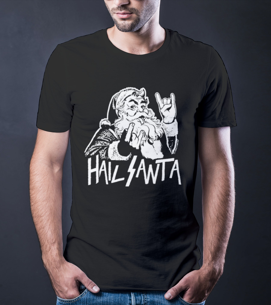 Hail Santa Christmas Rock Devil Horns Santa Claus T-Shirt