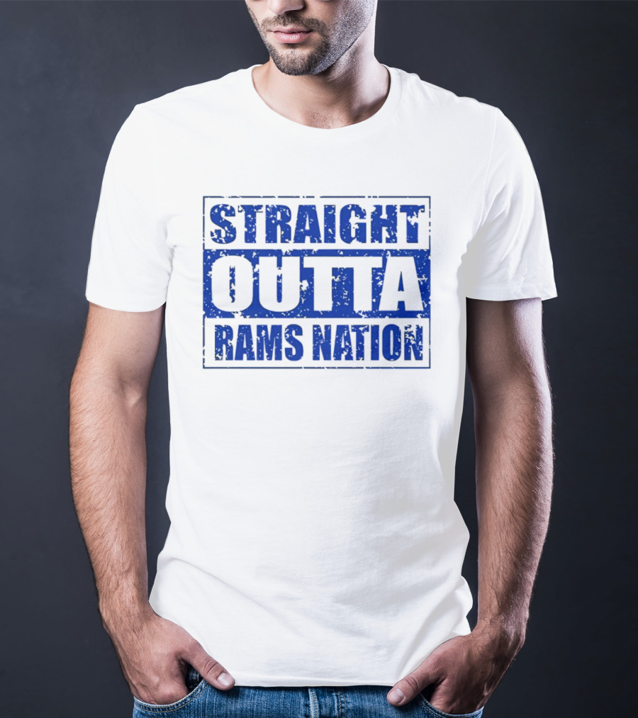 Straight Outta Rams Nation Bold Blue Text T-Shirt