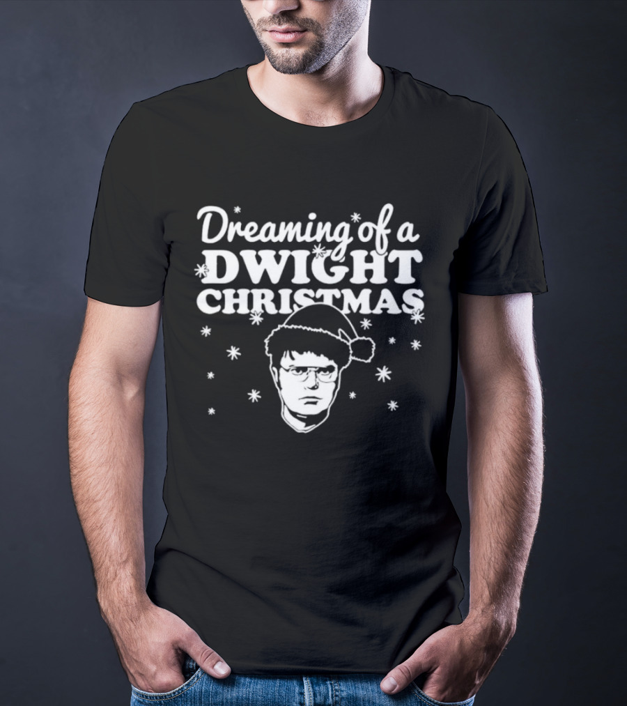 Dreaming Of A Dwight Christmas Santa Hat Snowflakes T-Shirt