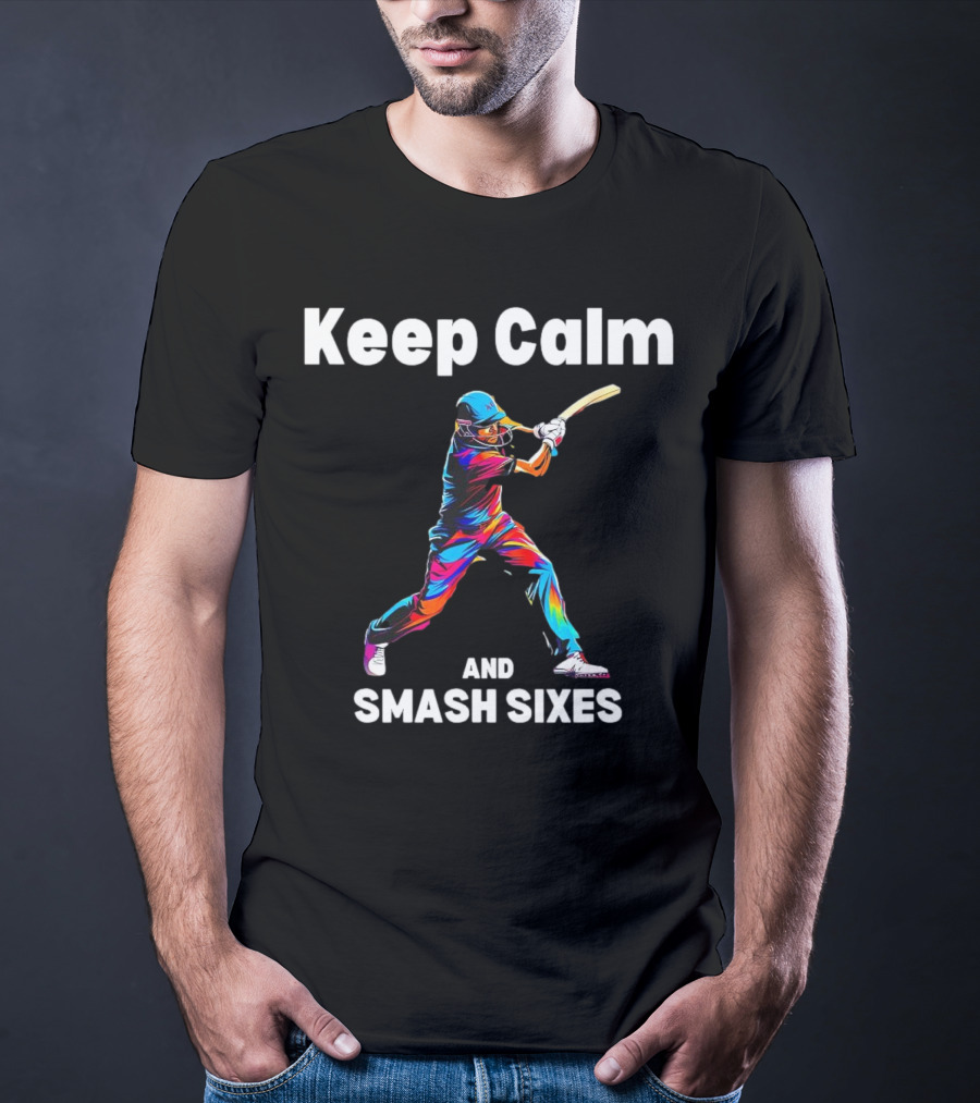 Keep Calm And Smash Sixes Cricket Batter Vibrant Colors T-Shirt