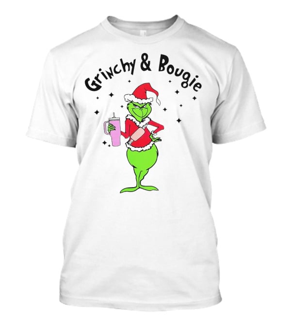 Grinchy And Bougie Santa With Pink Tumbler T-Shirt