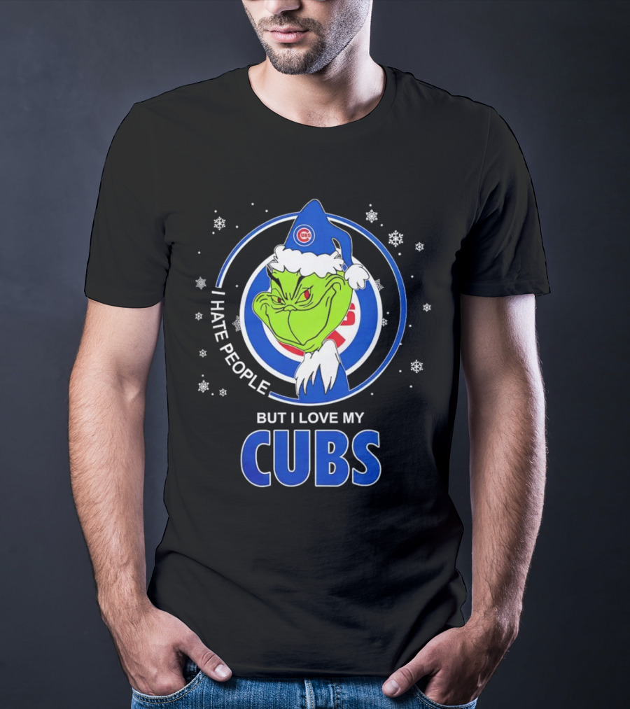 Christmas Grinch Santa I Hate People But I Love My Cubs T-Shirt