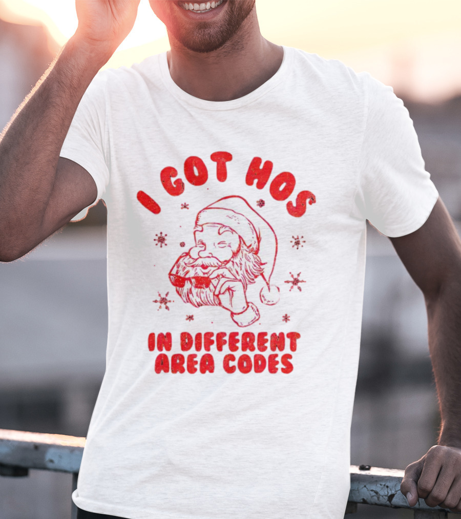 I Got Hos In Different Area Codes Santa Claus Sunglasses Snowflakes T-Shirt
