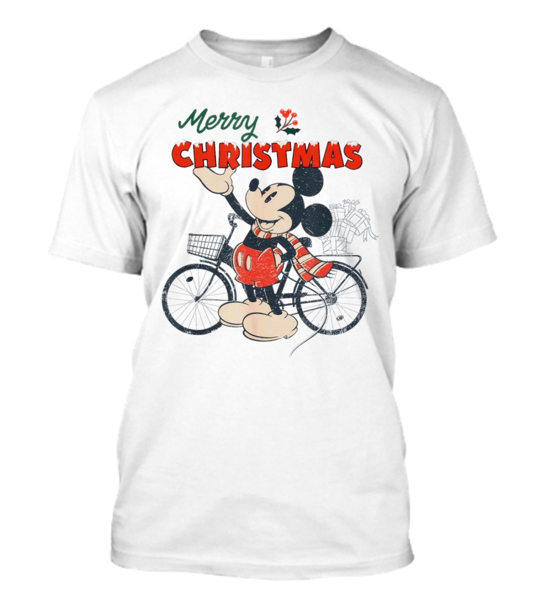 Mickey Mouse Merry Christmas Bicycle Holiday Cheer T-Shirt