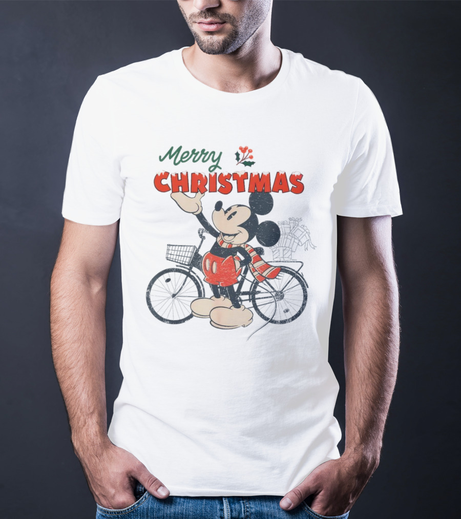 Mickey Mouse Merry Christmas Bicycle Holiday Cheer T-Shirt