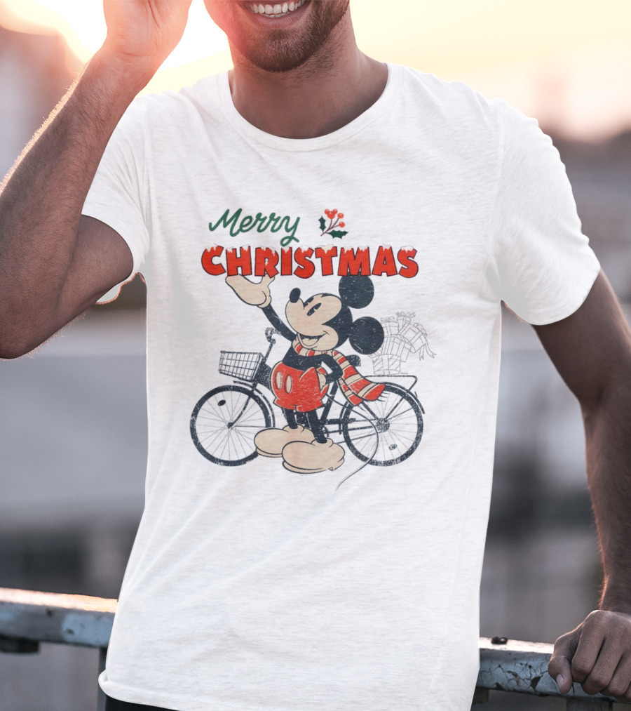 Mickey Mouse Merry Christmas Bicycle Holiday Cheer T-Shirt