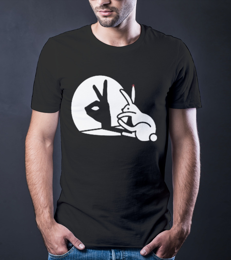 Rabbit Hand Shadow Peace Gesture Optical Illusion T-Shirt