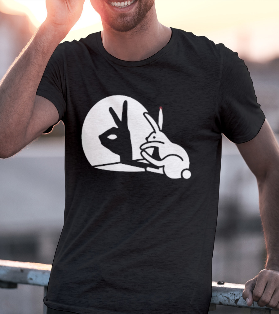 Rabbit Hand Shadow Peace Gesture Optical Illusion T-Shirt