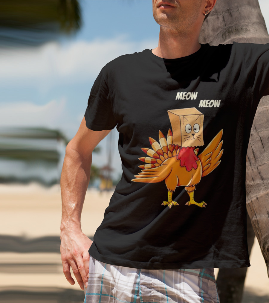 Meow Meow Turkey Cat Thanksgiving T-Shirt