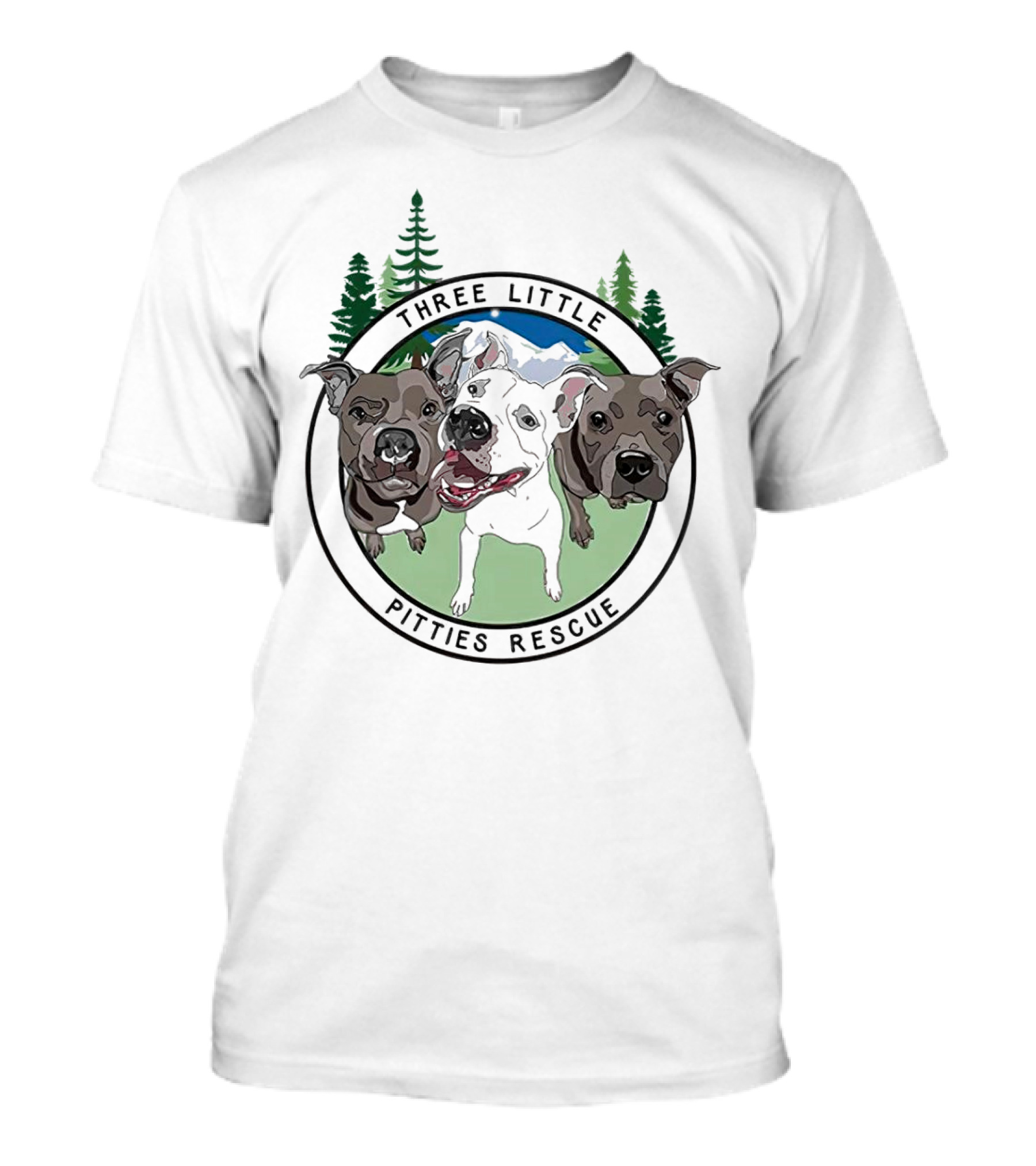 Three Little Pitties Rescue Forest Trio Dogs T-Shirt