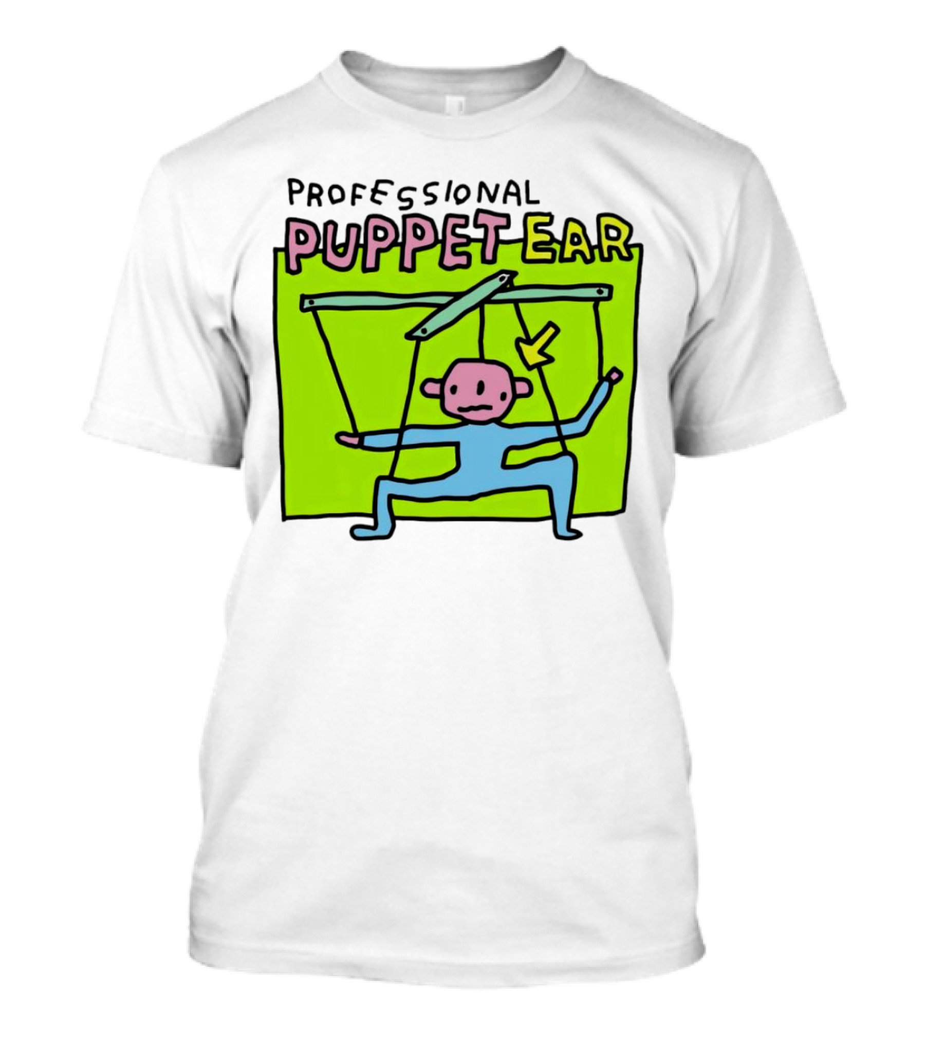 Professional Puppet Ear Illustration Marooned On Vibrant Green Background T-Shirt