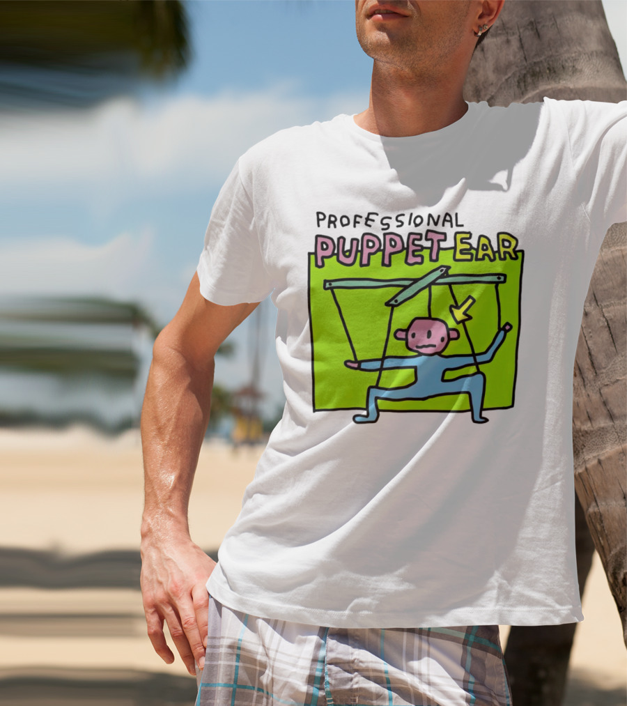 Professional Puppet Ear Illustration Marooned On Vibrant Green Background T-Shirt