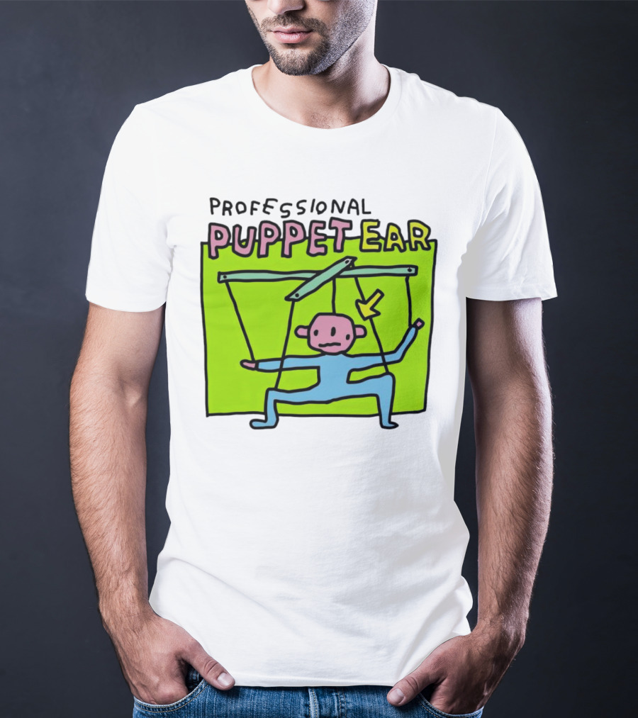 Professional Puppet Ear Illustration Marooned On Vibrant Green Background T-Shirt
