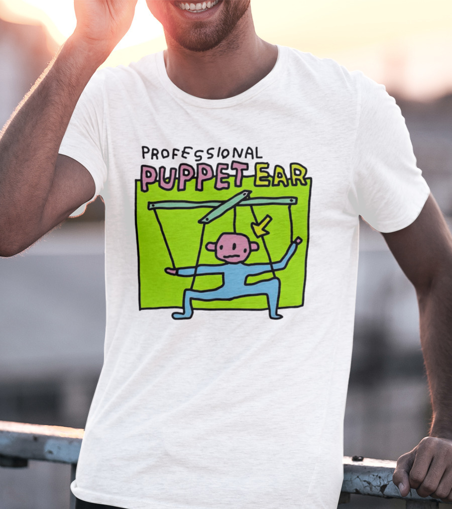 Professional Puppet Ear Illustration Marooned On Vibrant Green Background T-Shirt