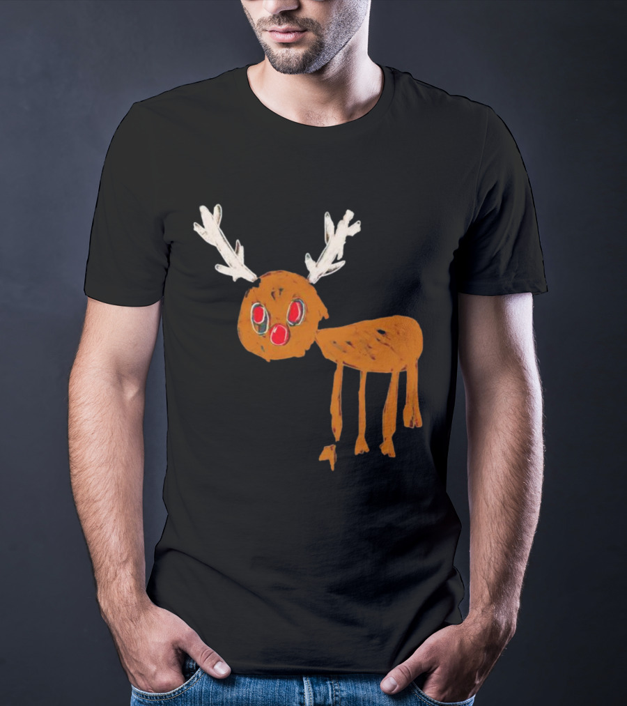 Reindeer Ugly Holiday Rudolf Drawing T-Shirt
