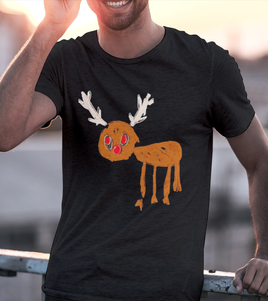 Reindeer Ugly Holiday Rudolf Drawing T-Shirt
