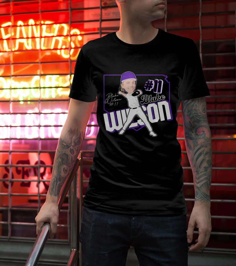 Blake Wilson #11 Kansas State Wildcats Baseball Cartoon Signature T-Shirt