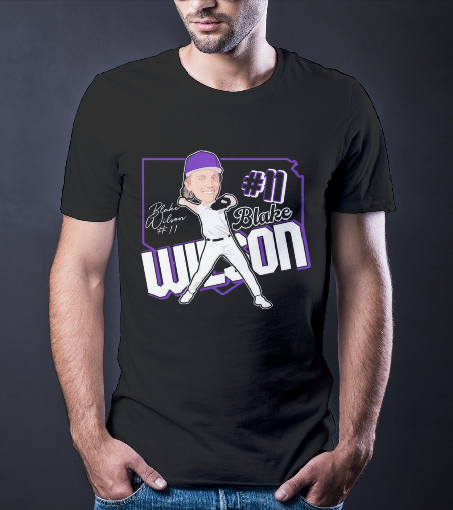 Blake Wilson #11 Kansas State Wildcats Baseball Cartoon Signature T-Shirt