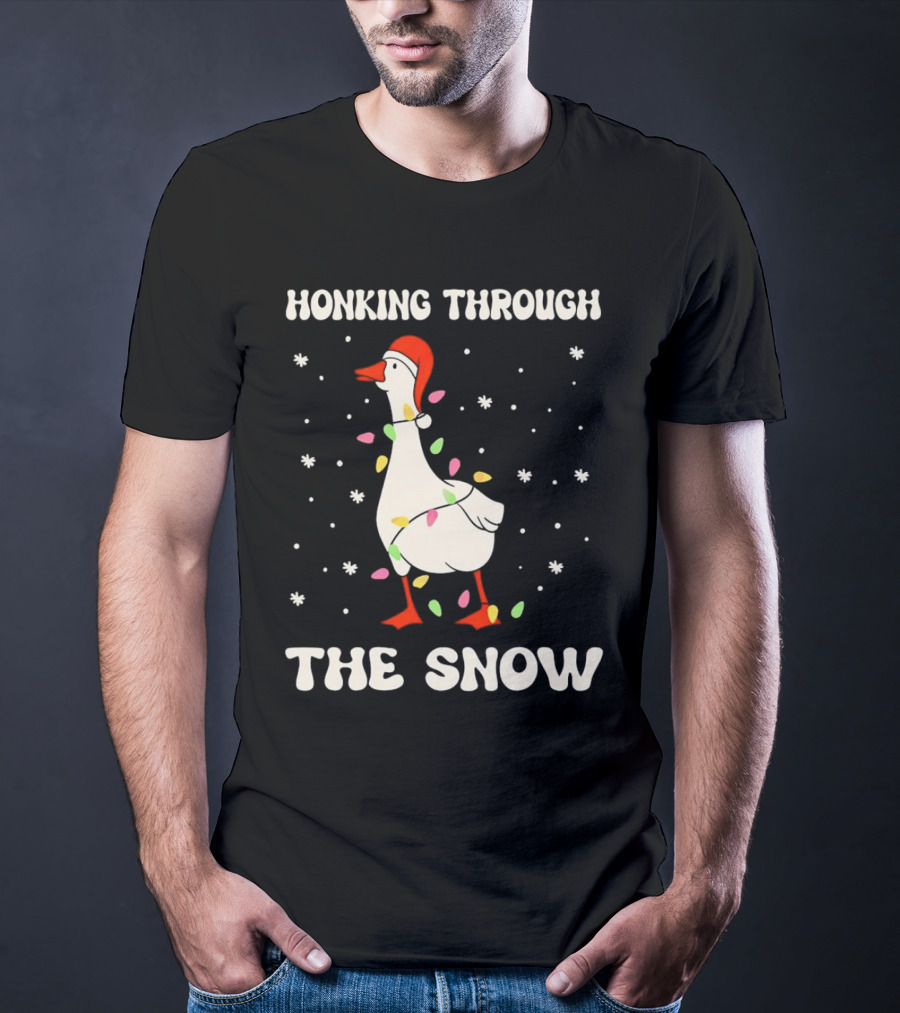 Honking Through The Snow Goose Wrapped In Christmas Lights T-Shirt