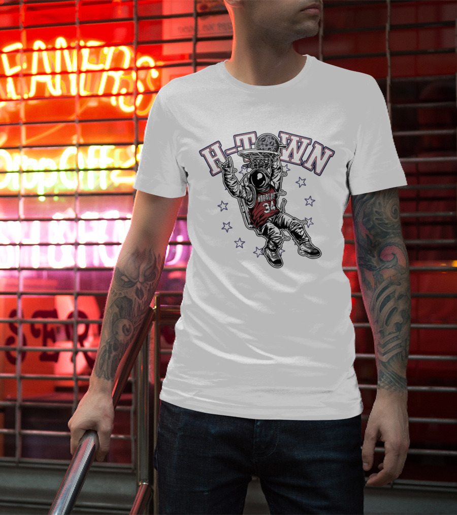 H-Town Astronaut Dunking Moon Stars Nolan Ryan 34 Houston Astros T-Shirt