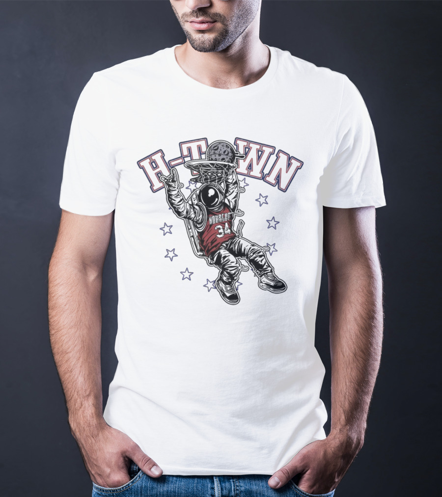 H-Town Astronaut Dunking Moon Stars Nolan Ryan 34 Houston Astros T-Shirt