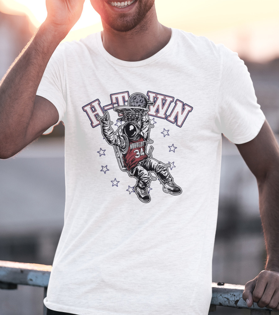 H-Town Astronaut Dunking Moon Stars Nolan Ryan 34 Houston Astros T-Shirt