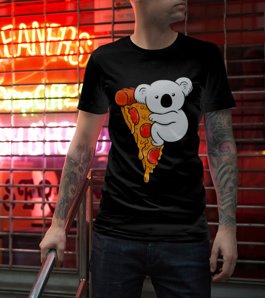 Koala Hugging Pizza Slice Cartoon T-Shirt