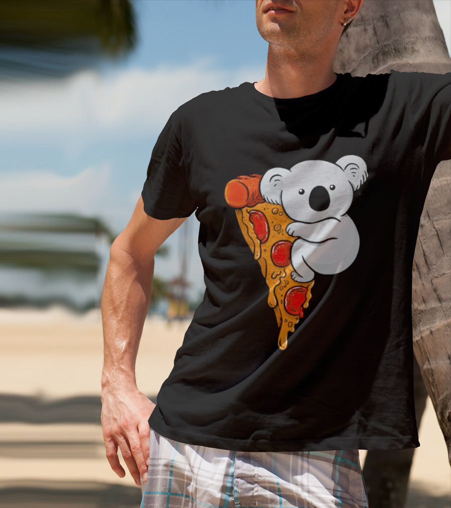 Koala Hugging Pizza Slice Cartoon T-Shirt