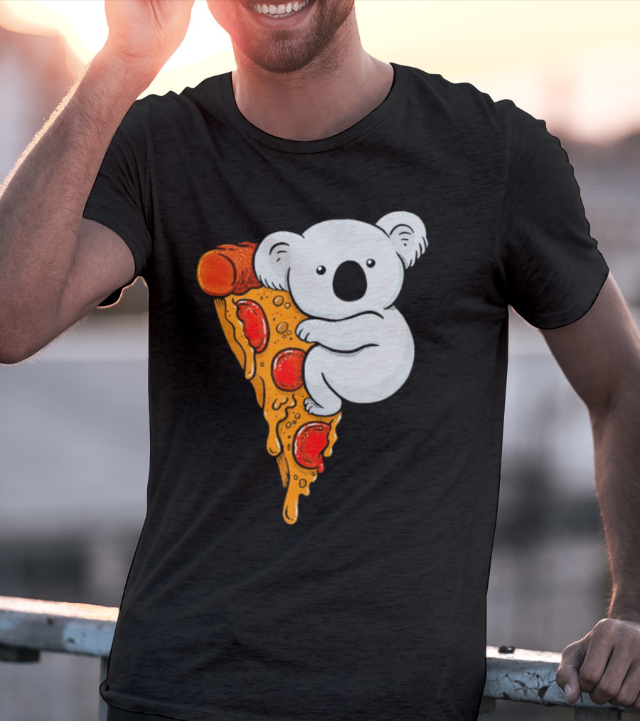 Koala Hugging Pizza Slice Cartoon T-Shirt