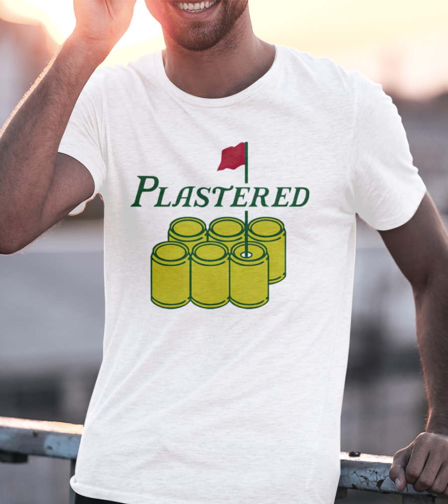 Plastered Flag With Beer Can Pyramid And Red Golf Pin T-Shirt