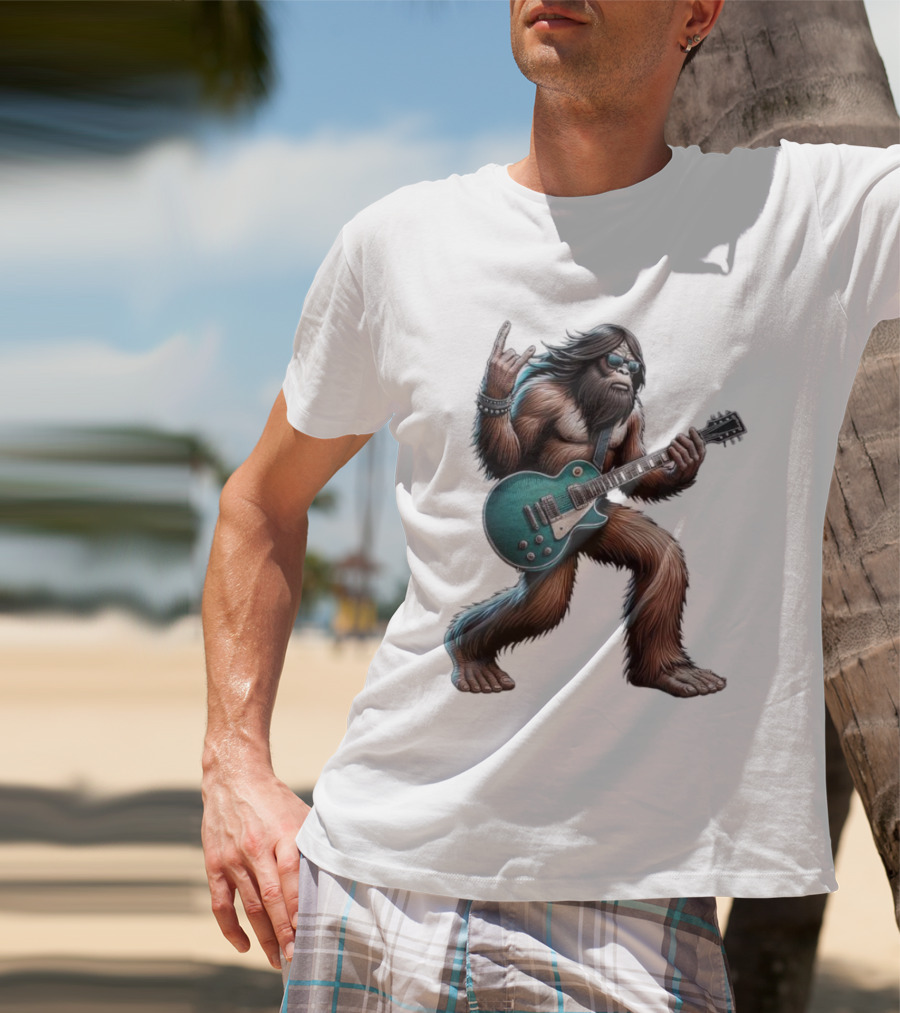 Bigfoot Rocking Out With Electric Guitar T-Shirt