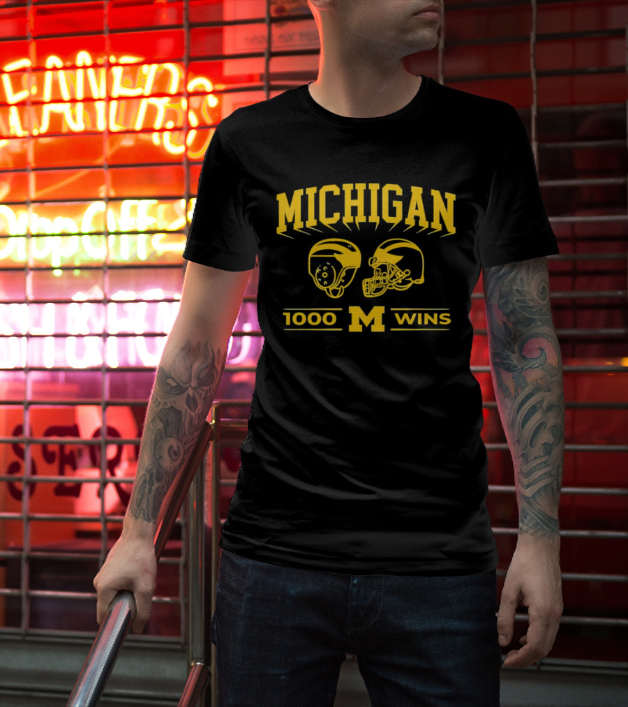 Michigan Wolverines 1000 Wins Football Helmets T-Shirt