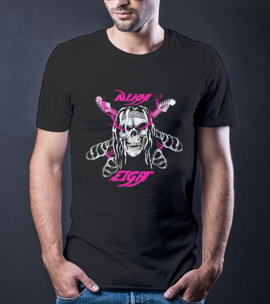 Nikki Eight Eight Skull Crossbones Guitars Pink Bandana T-Shirt