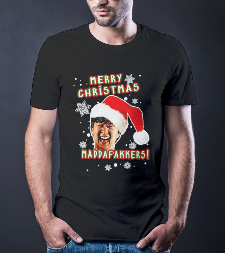 Merry Christmas Maddafakkers Ken Jeong Santa Hat Snowflakes T-Shirt