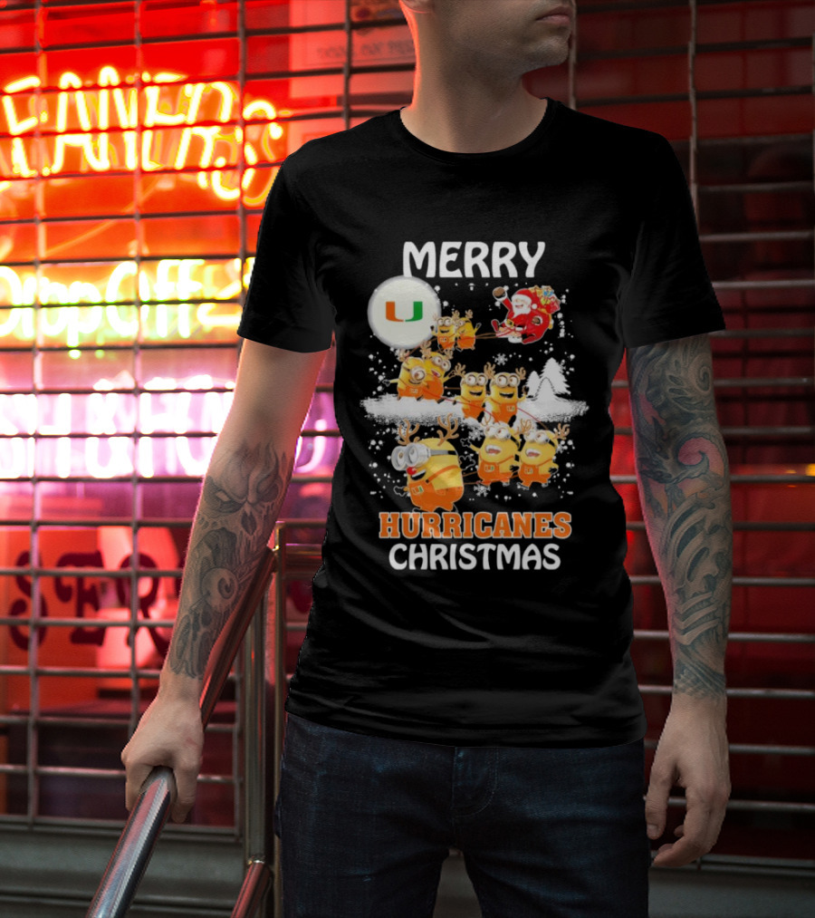 Merry Minions Miami Hurricanes Christmas T-Shirt