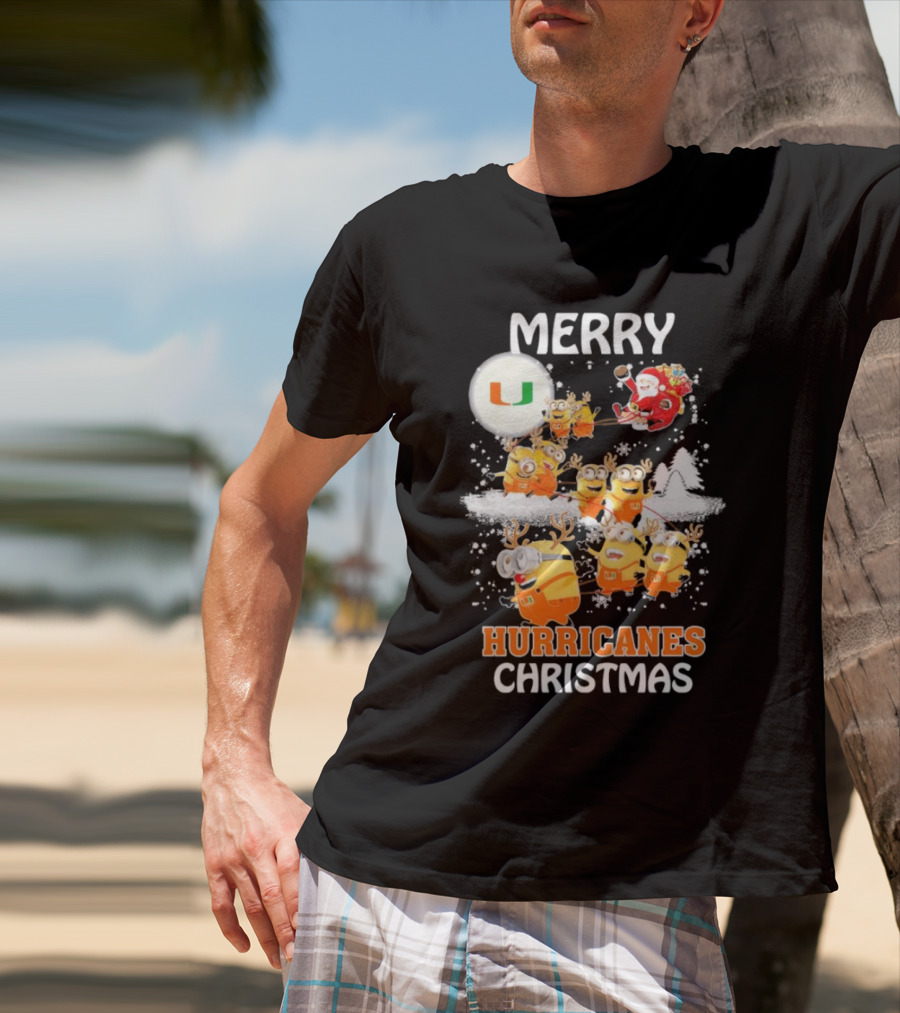 Merry Minions Miami Hurricanes Christmas T-Shirt