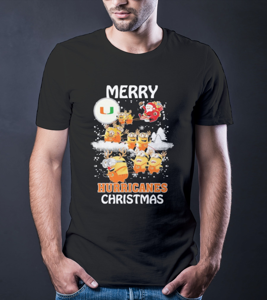 Merry Minions Miami Hurricanes Christmas T-Shirt