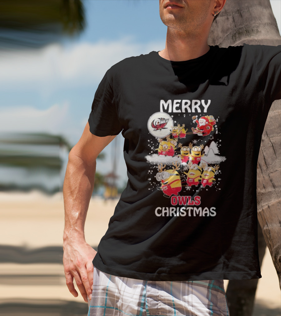Minions Merry Temple Owls Christmas Santa Snow Scene T-Shirt