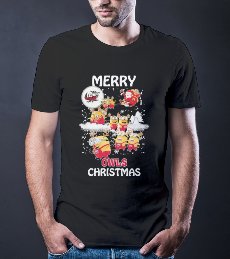 Minions Merry Temple Owls Christmas Santa Snow Scene T-Shirt