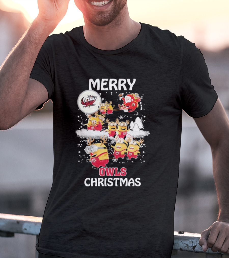 Minions Merry Temple Owls Christmas Santa Snow Scene T-Shirt