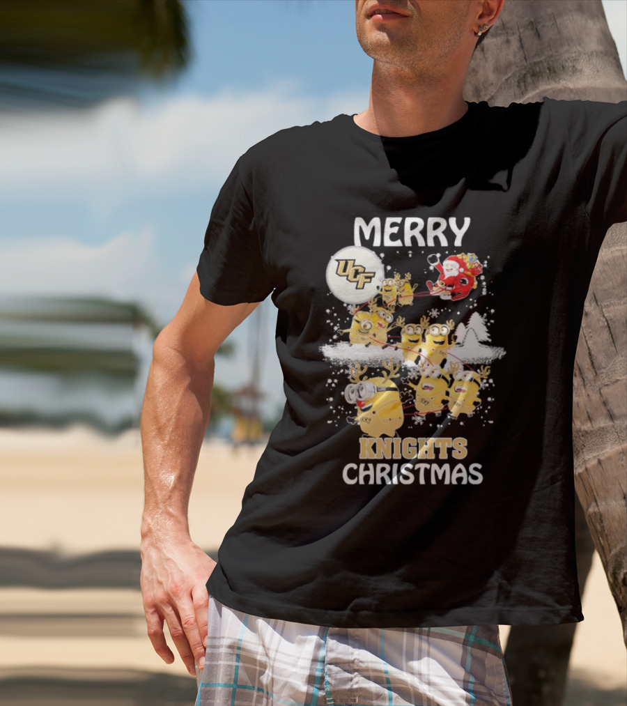 Merry UCF Knights Christmas With Minions And Santa T-Shirt